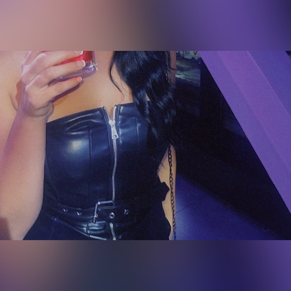 Leather Black Strapless Dress - Picture 5 of 7